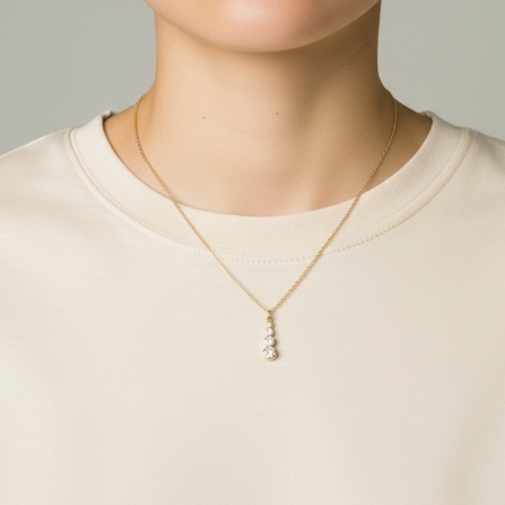 Graduated 3 Stone Pendant On Gold Tone Chain